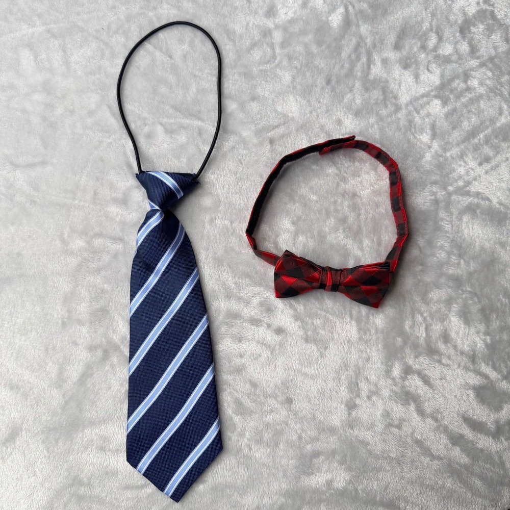 Dillards + Unbranded Boys Necktie Bow Tie Set Red Buffalo Plaid Blue Striped